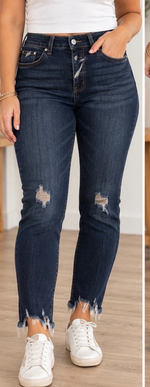 Judy Blue Dark Wash Skinny Jeans Raw Hem Cropped Size 15/32